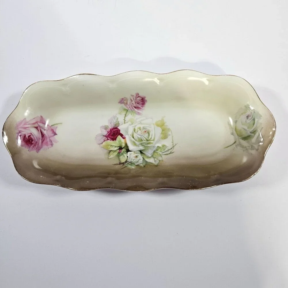 Vintage Mignon ZS and Co Bavaria Porcelain Rose Pattern Oval Celery Serving Dish